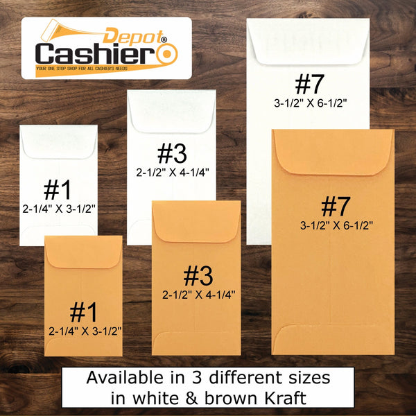 #7 Coin Envelopes, 3 - 1/2" X 6 - 1/2", Sturdy 24lb. Brown Kraft, Gum Flap (SY420) - Cashier Depot