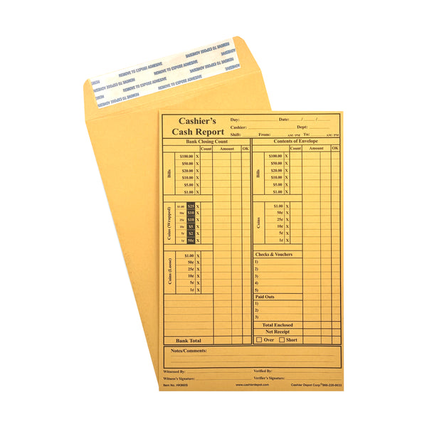 Cashier's Cash Report Envelope HK960S, 6" x 9", Open End, Sturdy 28lb Brown Kraft, Peel & Seal Flap (HK960S)