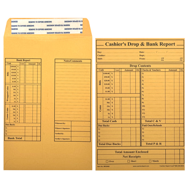 Cashier's Drop & Bank Report Envelope MKS690, 6" x 9", Peel & Seal, Open End, Sturdy 28lb Kraft (MKS690)