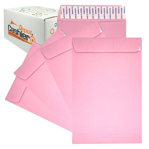 Cashier Depot 6" x 9" Catalog (Open End) Envelopes, Sturdy 24lb. Pink, Peel & Seal Flap - Cashier Depot