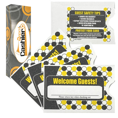 Hotel/ Motel "Welcome Guest" Keycard Sleeve, 2 3/8" X 3 1/2", Printed in Gray/Yellow, Premium 24lb. Paper, 500/Box (KCY42GY) - Cashier Depot