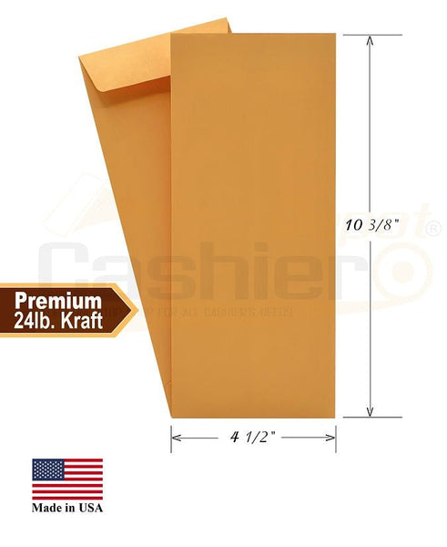 #11 Policy (Open End) Envelope, 4 1/2 x 10 3/8, Sturdy 24lb. Kraft, Peel & Seal Flap, 500/Box - Cashier Depot
