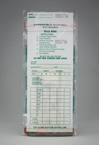 Cashier Depot Drop Safe Bags, 5" x 9 1/2", Clear, Serialized Numbering, Press & Seal Closure Tape (250 Bags) - Cashier Depot