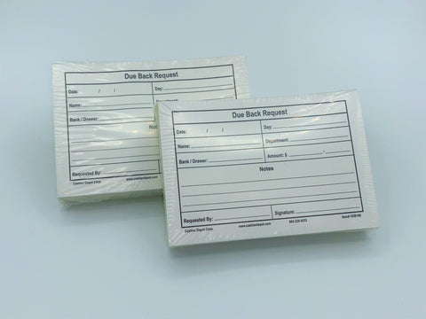 Cashier Depot Due Back Request, Carbonless, White / Canary 5 1/2" x 3 3/4", 500/Box - Cashier Depot