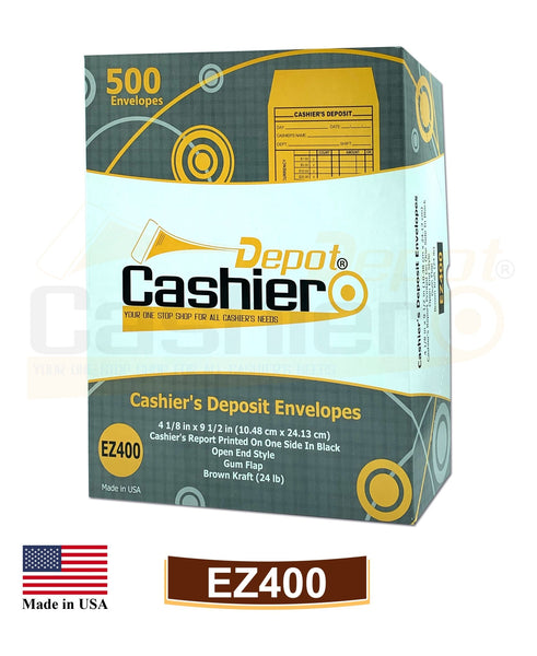 Cashier Depot EZ400 Cashier's Deposit Report Envelope, 4 1/8" x 9 1/2", Sturdy 24lb. Brown Kraft Paper, Strong Gum Flap