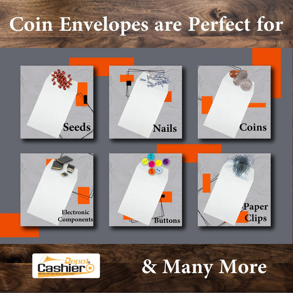 #1 Coin Envelopes, 2-1/4" X 3-1/2", Gum Flap, Sturdy 24lb. White Paper - Cashier Depot