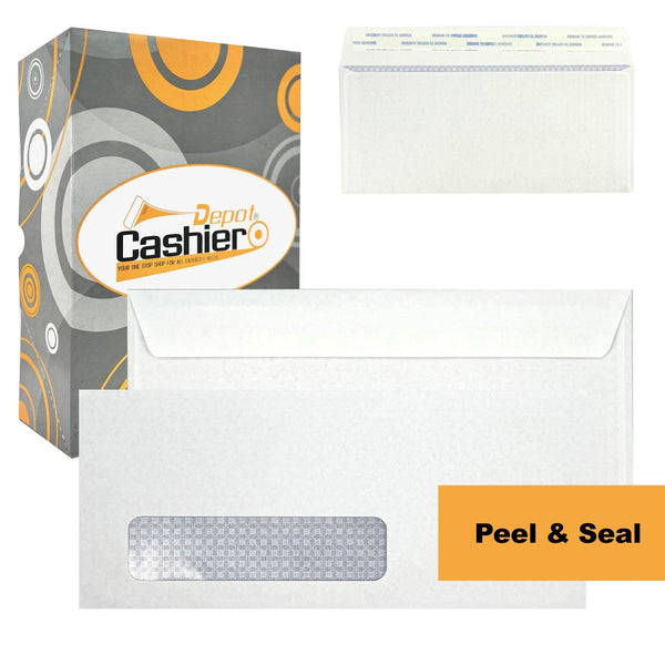 #10 Business Envelope, Left Window, 4 1/8 X 9 1/2, Security Tinted, Peel & Seal, 24lb. White - Cashier Depot