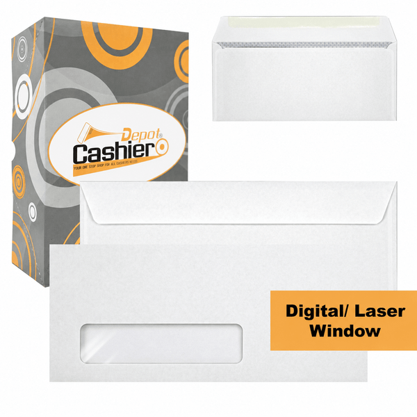 #10 Business Envelopes with Left Window – Laser Printer Compatible – 4 1/8" x 9 1/2", Gummed Flap, 24lb White Wove (GF10DLW) - Cashier Depot