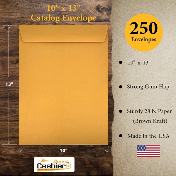 10" x 13" Catalog Envelopes – Open End – Heavy 28lb Kraft – Gum Flap – Professional Mailing & Document Storage (SY1013GK)