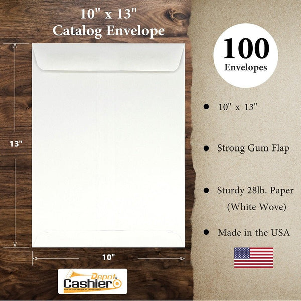 10" x 13" Catalog Envelopes – Open End – Heavy 28lb White Wove – Gum Flap – Professional Mailing & Document Storage (SY1013GW) - Cashier Depot