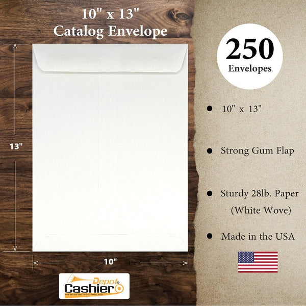10" x 13" Catalog Envelopes – Open End – Heavy 28lb White Wove – Gum Flap – Professional Mailing & Document Storage (SY1013GW) - Cashier Depot