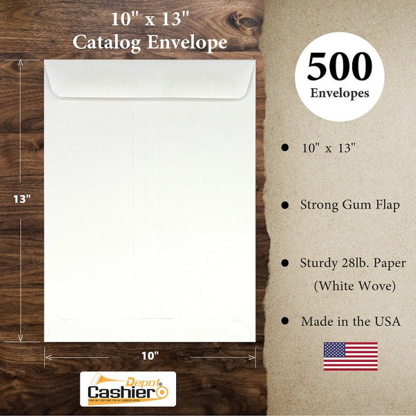 10" x 13" Catalog Envelopes – Open End – Heavy 28lb White Wove – Gum Flap – Professional Mailing & Document Storage (SY1013GW) - Cashier Depot