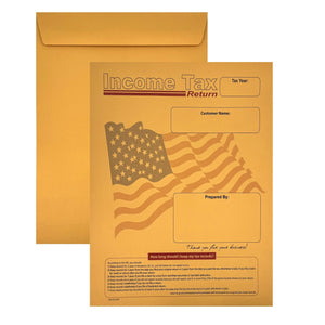 100 Income Tax Return Envelope for Customers, 10" x 13" American Flag Design, Sturdy 28lb. Brown Kraft, 100 Envelopes - Cashier Depot