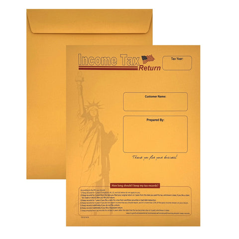100 Income Tax Return Envelope for Customers, 10" x 13" Statue of Liberty Design, Sturdy 28lb. Brown Kraft, 100 Envelopes - Cashier Depot