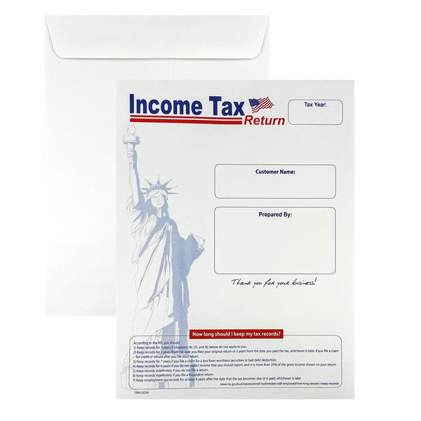 100 Income Tax Return Envelope for Customers, 9" x 12" Statue of Liberty Design, Sturdy 28lb. White Paper, 100 Envelopes - Cashier Depot