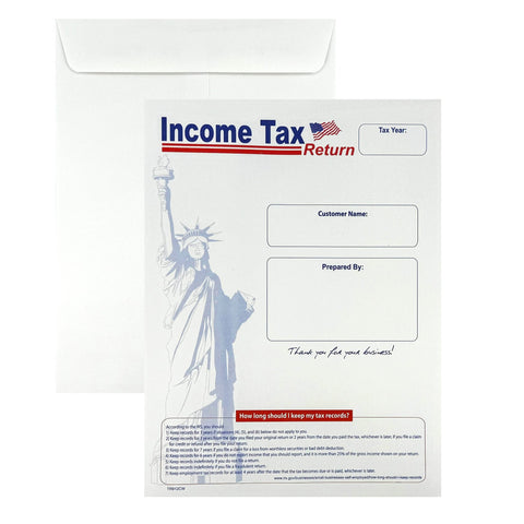 100 Income Tax Return Envelope for Customers, 9" x 12" Statue of Liberty Design, Sturdy 28lb. White Paper, 100 Envelopes - Cashier Depot