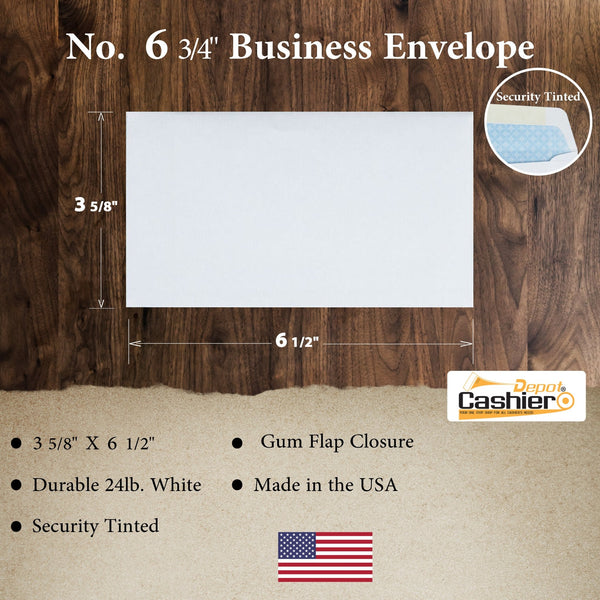 6 3/4 Business Envelopes – 3 5/8" x 6 1/2" – Security Tinted – 24lb White Wove – 500/Box – Professional Mailing & Office Use (GF634T) - Cashier Depot