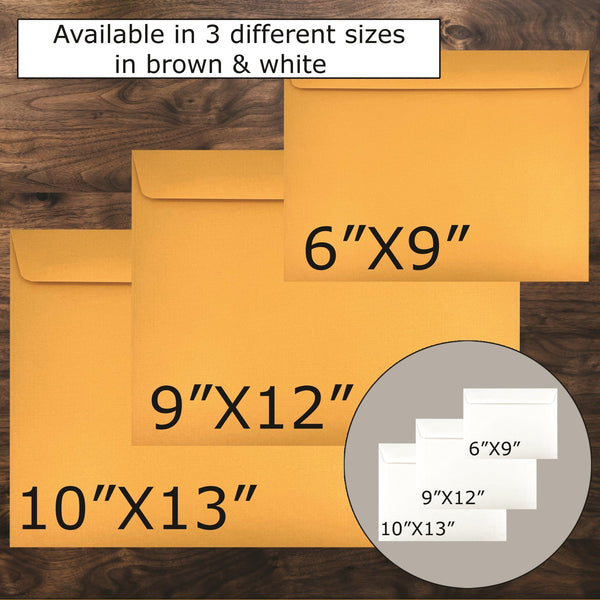 6" x 9" Booklet Envelopes, Sturdy 24 lb. Brown Kraft, Strong Gum Flap, Open Side (GF69NK) - Cashier Depot