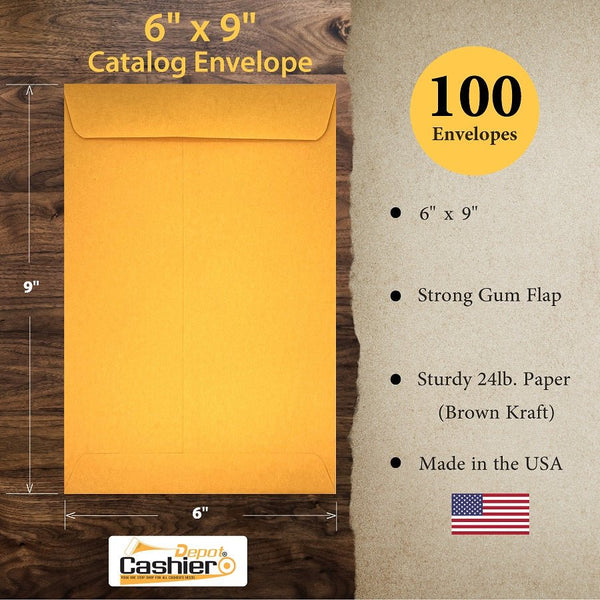 6" x 9" Catalog Envelopes – Open End – Sturdy 24lb Kraft – Gum Flap Closure (SY6950)