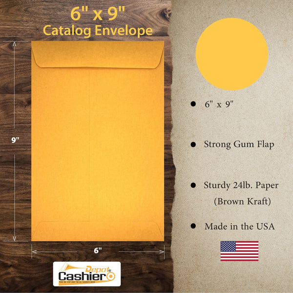 6" x 9" Catalog Envelopes – Open End – Sturdy 24lb Kraft – Gum Flap Closure – Professional Mailing & Document Storage (SY69K) - Cashier Depot