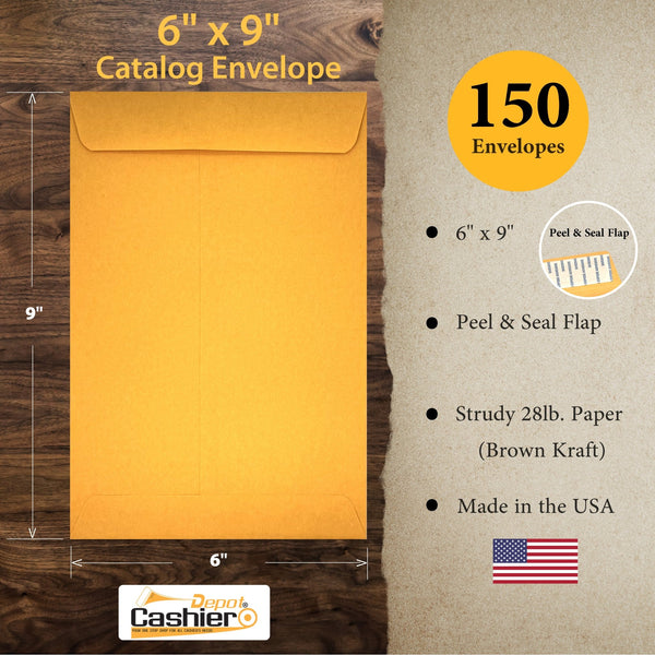 6" x 9" Catalog Envelopes – Open End – Sturdy 28lb Kraft – Peel & Seal (SY695KS)