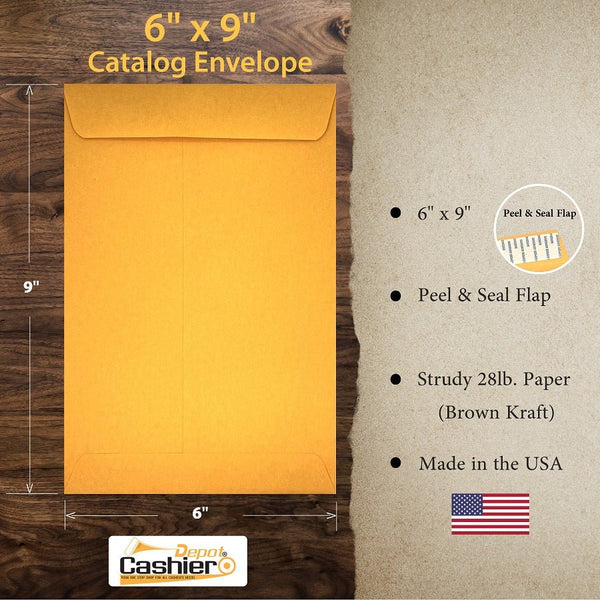 6" x 9" Catalog Envelopes – Open End – Sturdy 28lb Kraft – Peel & Seal – Professional Mailing & Document Storage (SY69KS) - Cashier Depot