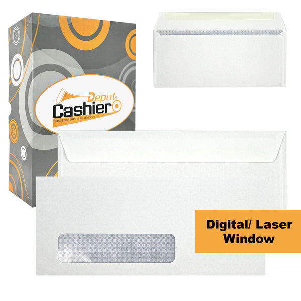 #9 Security Business Envelopes, Laser/Inkjet Compatible Left Window, 3 7/8 x 8 7/8, Gum Flap, Sturdy 24lb. White - Cashier Depot