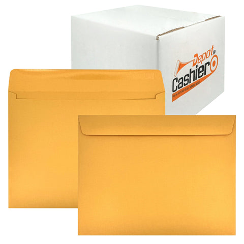 9" x 12" Booklet Envelopes, Sturdy 28lb. Brown Kraft, Gum Flap - Cashier Depot