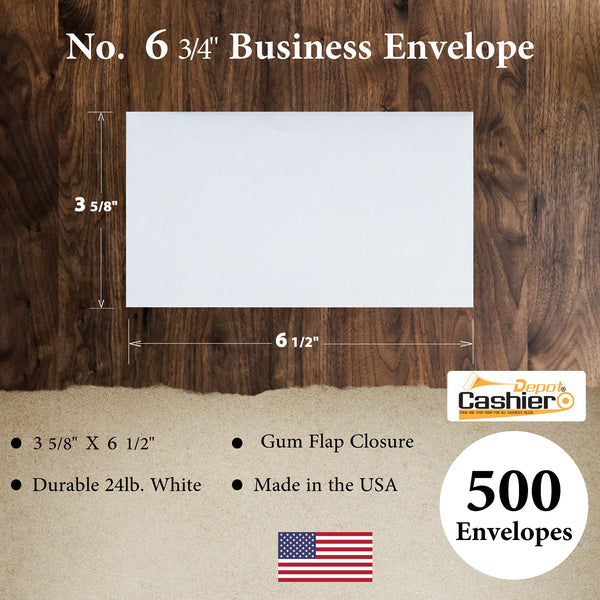 Custom Printed #6 3/4 Business Envelopes – 3 5/8" x 6 1/2" – Sturdy 24lb White Wove – Professional Mailing & Office Use