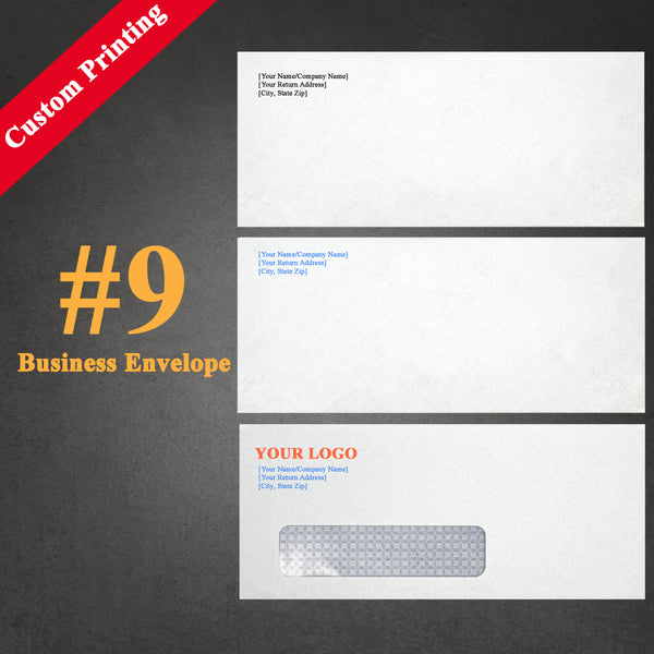 Custom Printed 9 Business Envelopes – 3 7/8" x 8 7/8" – Sturdy 24lb White Wove
