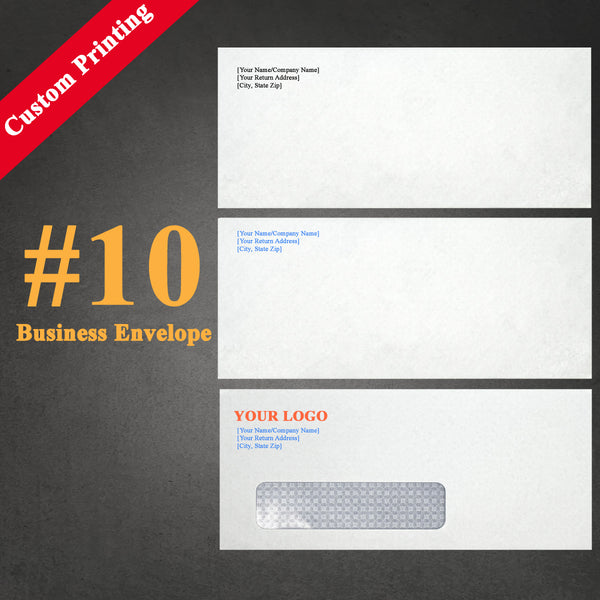 Custom Printed 10 Business Envelopes – 4 1/8" x 9 1/2" – Sturdy 24lb White Wove