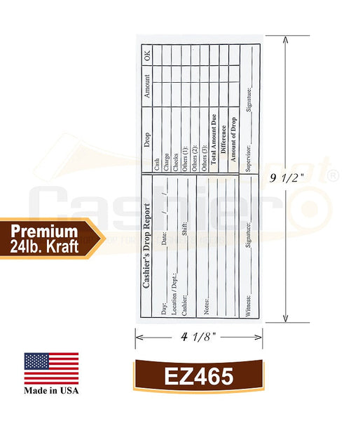 Cashier Depot EZ465S Cashier's Drop Report Envelope, 4 1/8" x 9 1/2", Sturdy 24lb White, Peel & Seal Flap, 500/Box