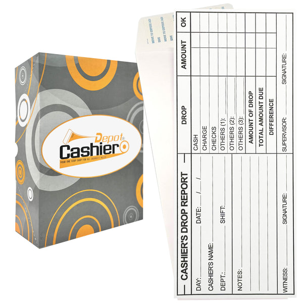 Cashier Depot EZ465S Cashier's Drop Report Envelope, 4 1/8" x 9 1/2", Sturdy 24lb White, Peel & Seal Flap (EZ465S)