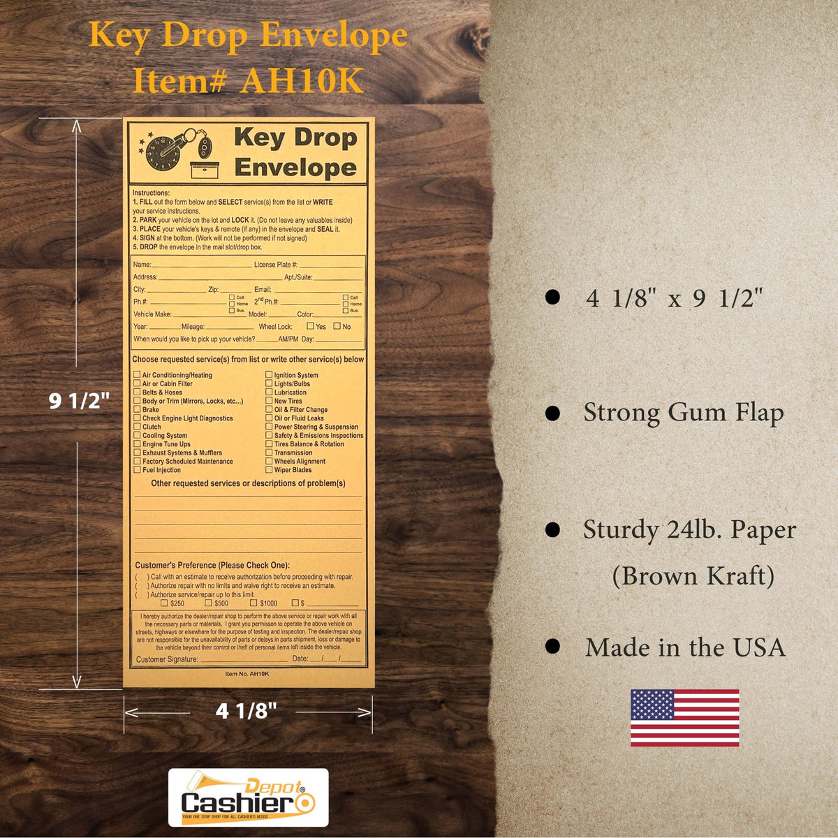 Cashier Depot After Hours/Night Key Drop Envelope, 4 1/8
