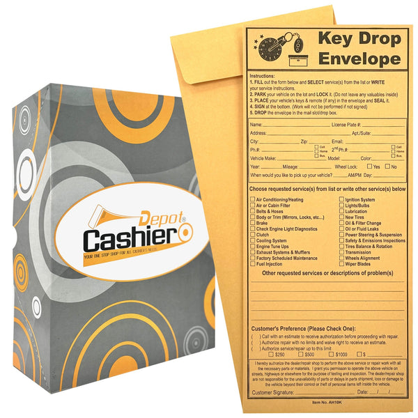 After Hours Night Key Drop Service Form Envelope, 4 1/8" x 9 1/2", Open End, Gum Flap, Sturdy 24lb brown Kraft (AH10K) - Cashier Depot