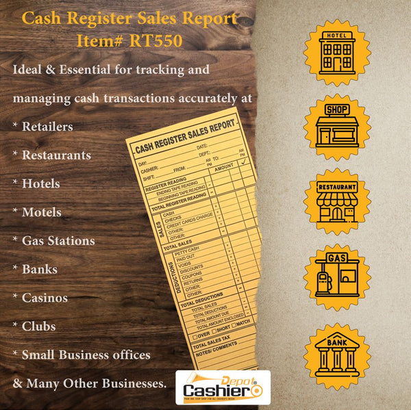 Cash Register Sales Report Envelope RT550, 4 1/8" x 9 1/2", Sturdy 24lb Brown Kraft, Gum Flap - Cashier Depot