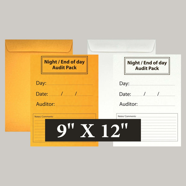 Cashier Depot Night Audit Envelopes, End - of - Day Report Envelopes for Receipts & Records, 9" x 12" Catalog (Open End), Heavy 28lb. White or Brown Kraft Paper with Gum Flap - Cashier Depot