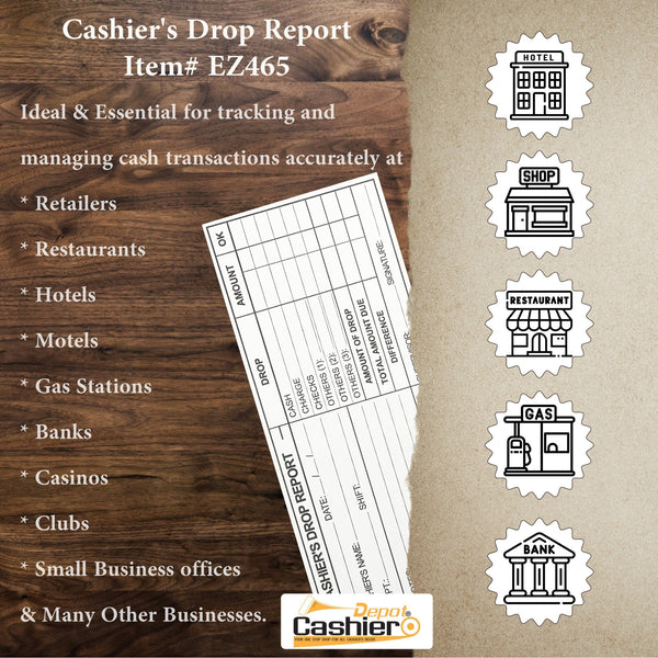 Cashier's Drop Report Envelope EZ465, 4 1/8" x 9 1/2", Sturdy 24lb. White Paper, Gum Flap - Cashier Depot