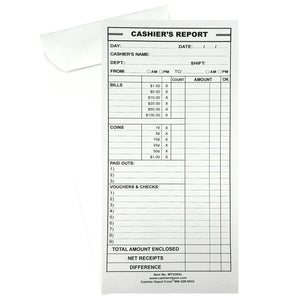 Cashier's Report Envelope MT235XL, 6 1/2" x 13" X LARGE SIZE, Sturdy 28lb White Paper, Gum Flap, 250/Box - Cashier Depot