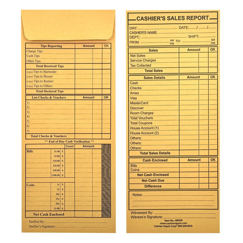 Cashier's Sales Report Envelope HM305, 4 1/2" x 10 3/8", Sturdy 24lb. Brown Kraft, Gum Flap - Cashier Depot