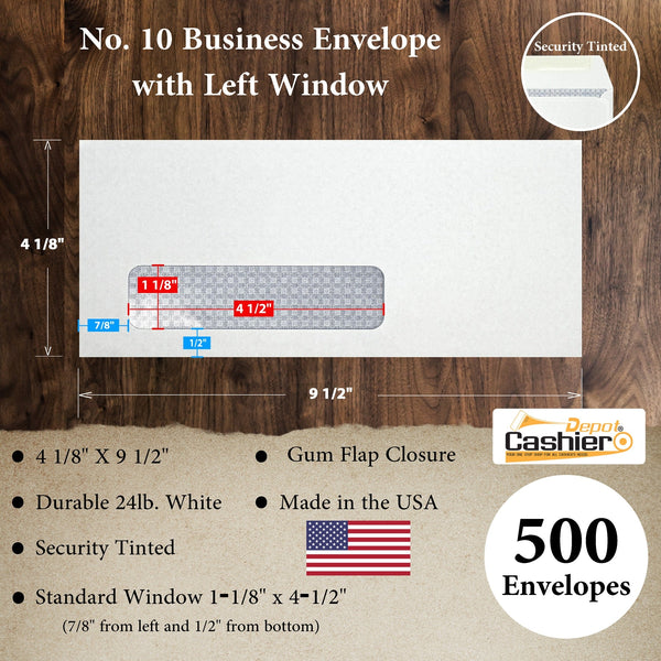 Custom Printed 10 Business Envelopes – 4 1/8" x 9 1/2" – Sturdy 24lb White Wove