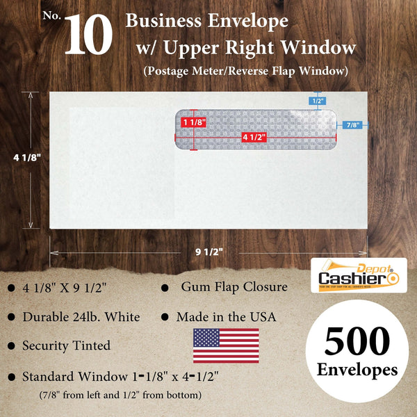 Custom Printed 10 Business Envelopes – 4 1/8" x 9 1/2" – Sturdy 24lb White Wove