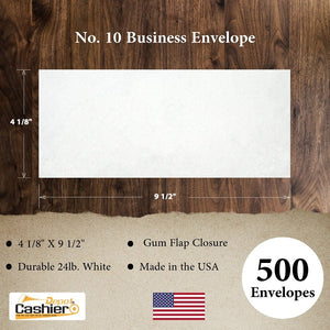 Custom Printed 10 Business Envelopes – 4 1/8" x 9 1/2" – Sturdy 24lb White Wove – Professional Mailing & Office Use - Cashier Depot