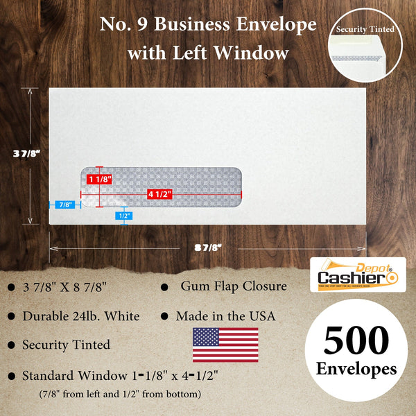 Custom Printed 9 Business Envelopes – 3 7/8" x 8 7/8" – Sturdy 24lb White Wove