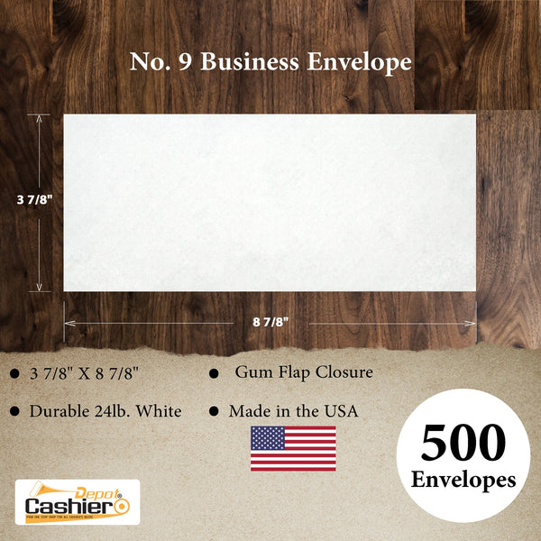 Custom Printed 9 Business Envelopes – 3 7/8" x 8 7/8" – Sturdy 24lb White Wove