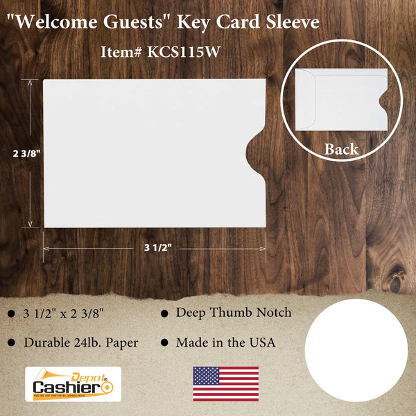 Hotel/Motel Key Card Holder / Credit Card Protector / Gift Card Sleeve, 2-3/8" x 3-1/2", Sturdy 24lb. White (KCS115W) - Cashier Depot