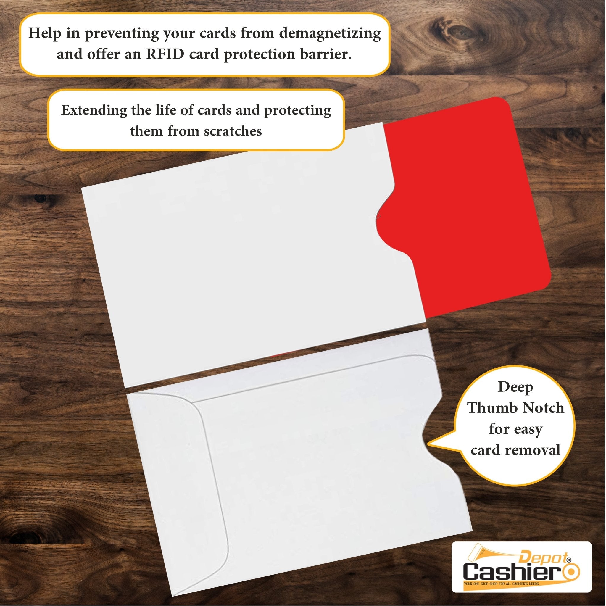 500 Cashier Depot Key Card Holder/Credit Card Protector/Gift Card Sleeve, 2-3/8 inch x 3-1/2 inch, Premium 24lb. White (500 Sleeves)