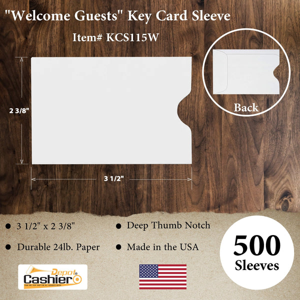 Hotel/Motel Keycard Holder / Credit Card Protector / Gift Card Sleeve, 2-3/8" x 3-1/2", Premium 24lb. White 500/Box (KCS115W) - Cashier Depot