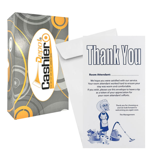 Housekeeping Tip Thank You Envelopes – 3-1/2" x 6-1/2", Sturdy 24 lb. White Paper, Gum Flap – Perfect for Hotels, Motels, and Guest Services (HK7W) - Cashier Depot