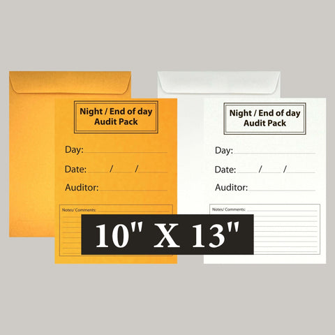 Night Audit Envelopes, End - of - Day Report Envelopes for Receipts & Records, 10" x 13" Catalog (Open End), Heavy 28lb. White or Brown Kraft Paper with Gum Flap (Copy) - Cashier Depot